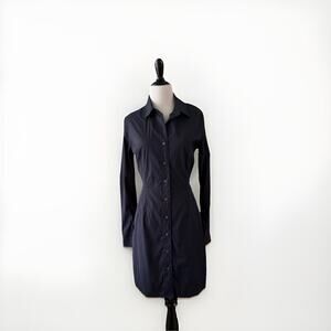Untuckit Womens Shirt Dress Navy Blue Button Down Long Sleeve Office Career 8